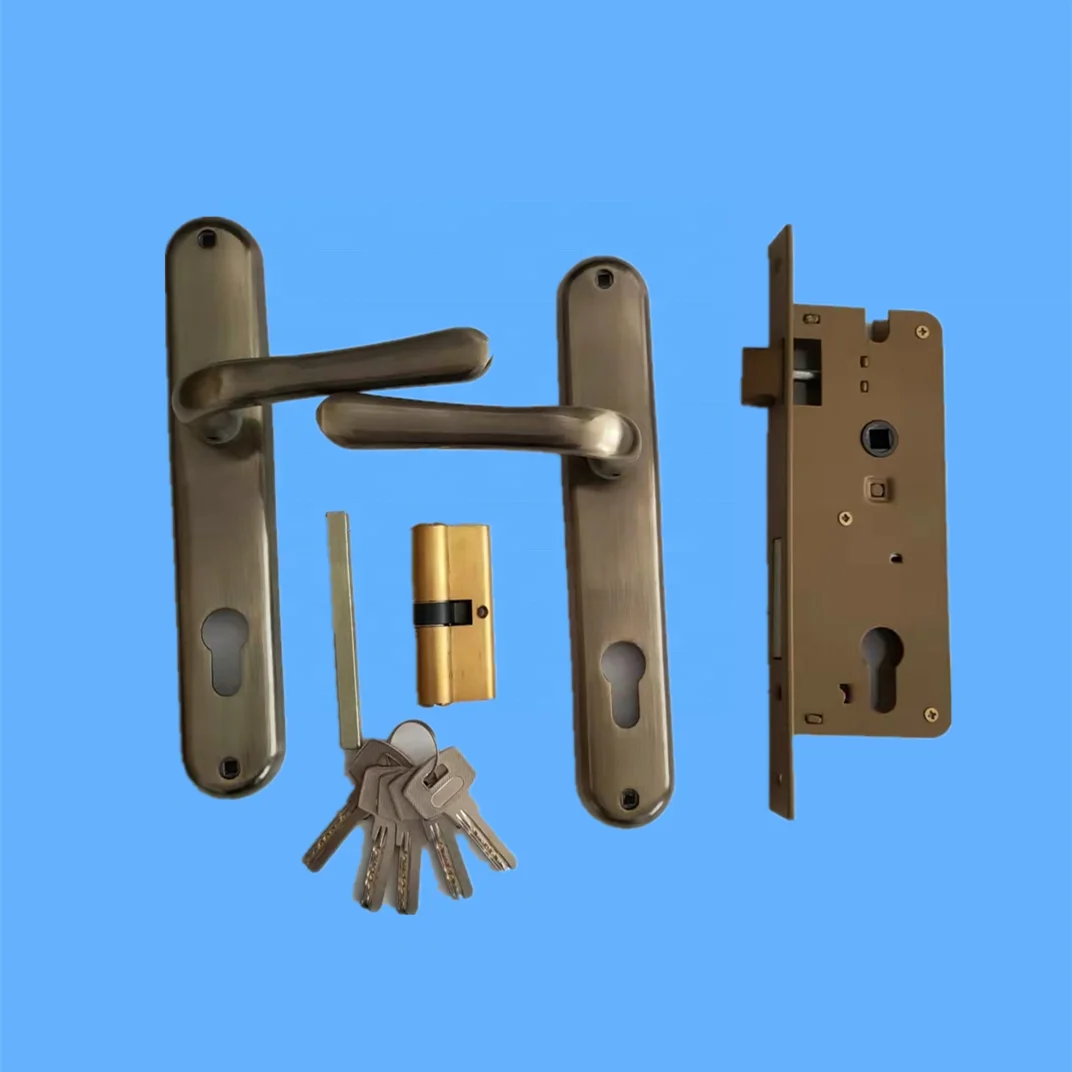85mm hole center 45mm backset brass latch mortise lock with cylinder open for inner sliding wooden door