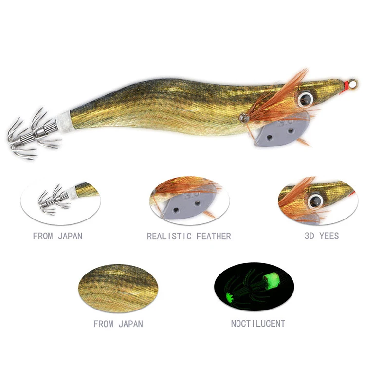 New Arrived Wooden Shrimp Octopus Cuttlefish Luminous Wobbler Fishing Bait With Squid Hooks