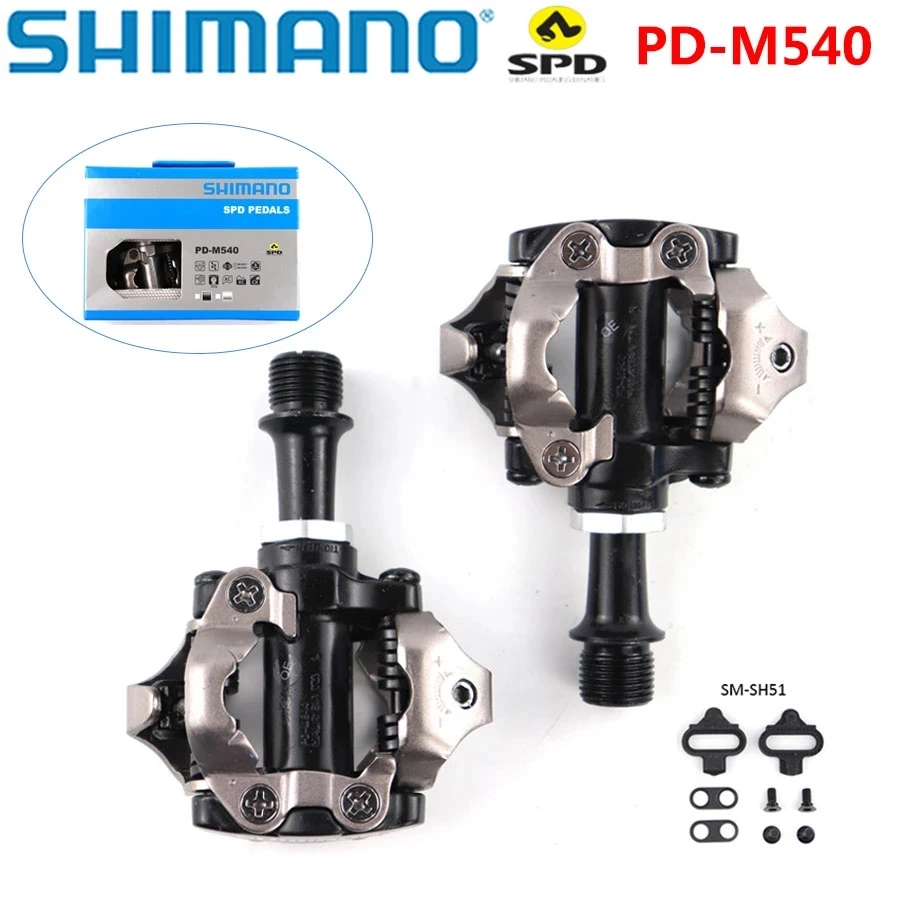 SHIMANO PD M540 SPD Pedal Chrome-Moly & Aluminum Compact MTB Bike Bicycle Cycling Self-Locking Pedal Wit SM-SH51 Cleats Original