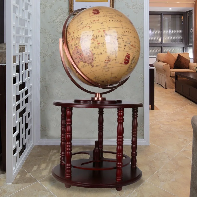 Vintage Antique Rotating Geography Wood Finn Globe Bar with Wine Storage