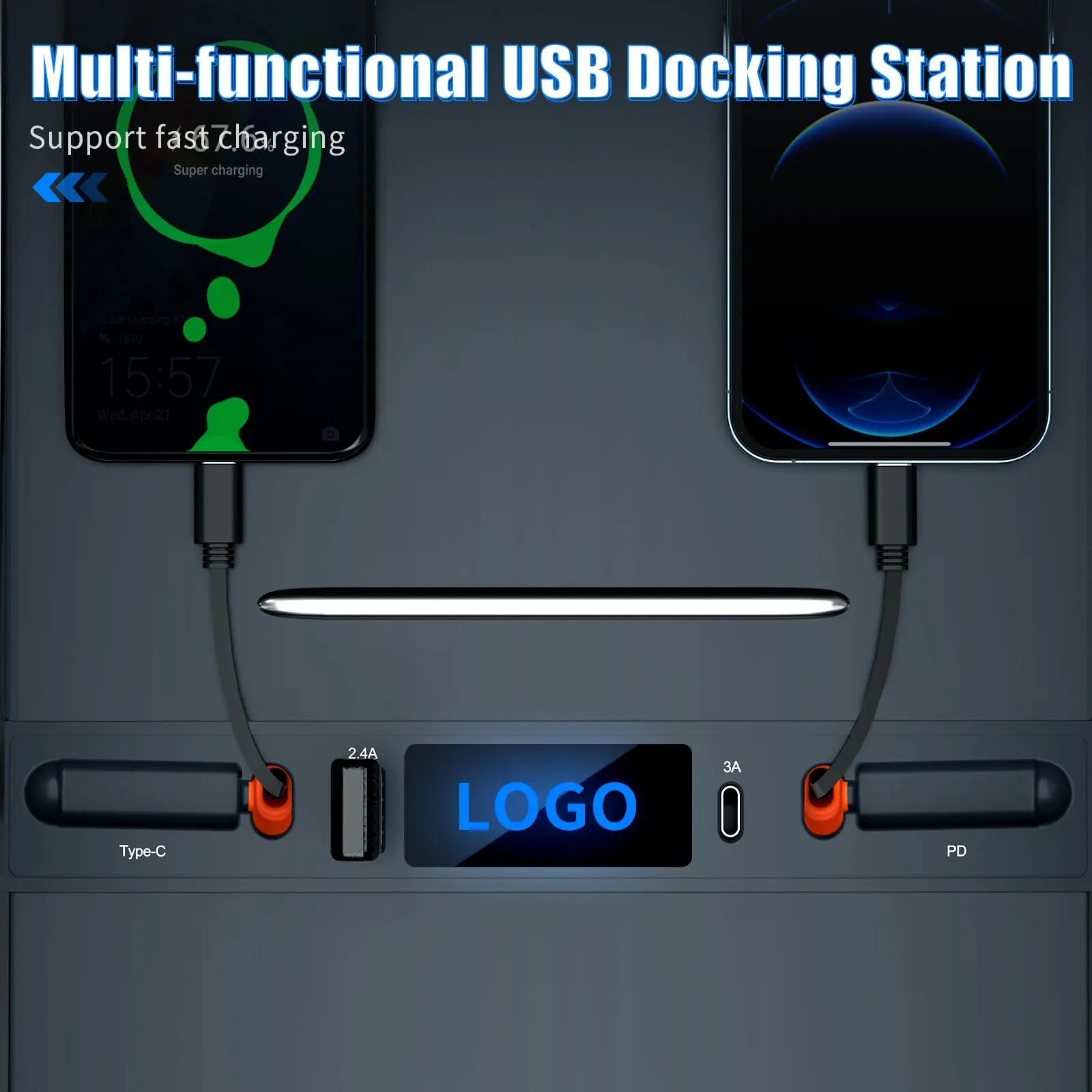 Docking Station Center Console USB Hub for Tesla Model 3 Model Y 2021 2022 2023 20204 with Retractable Fast Charging Cable