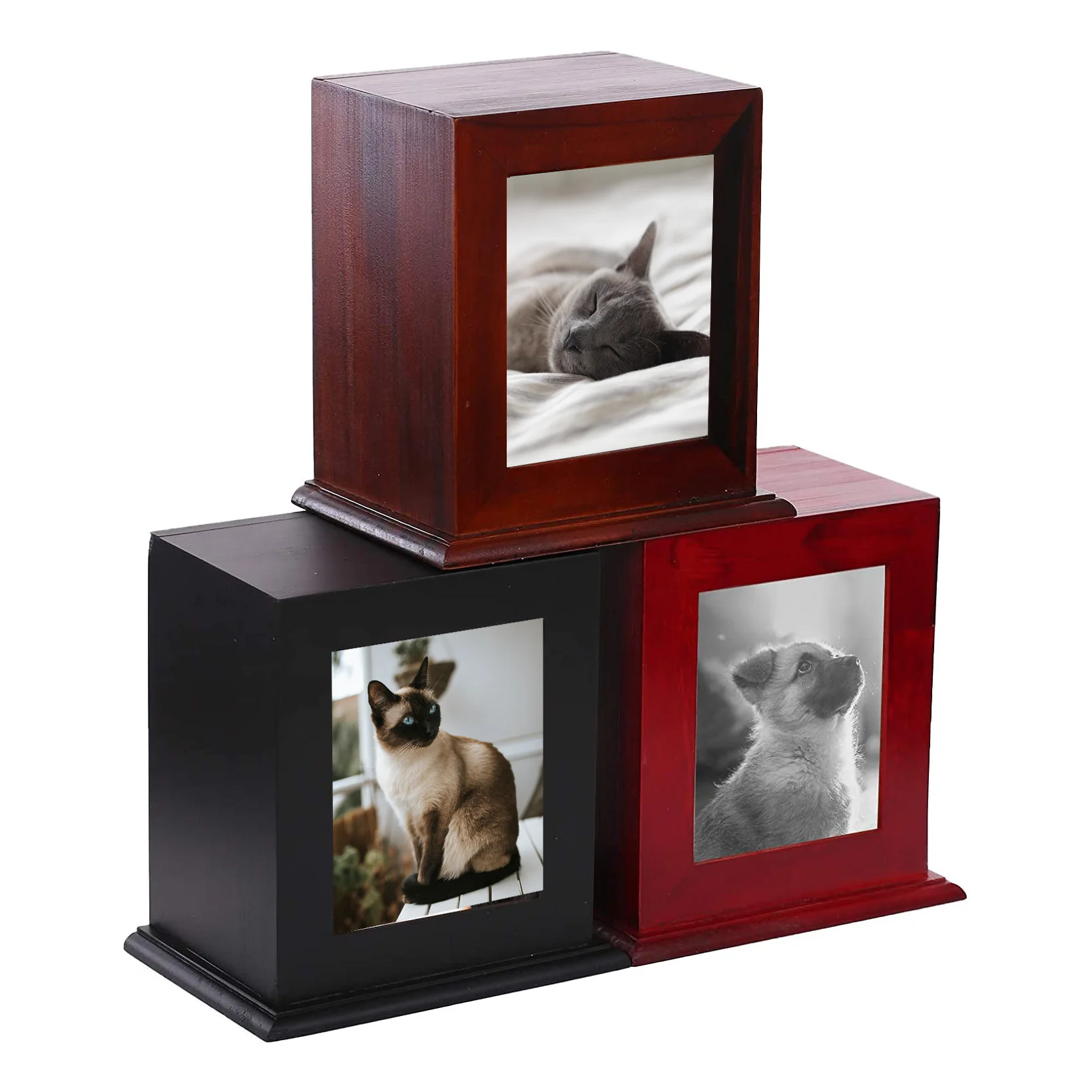 2022 Wooden Urn Cinerary casket with photo frame cat and dog coffin Funeral supplies Wooden Pine Memorial Box Pet Ashes