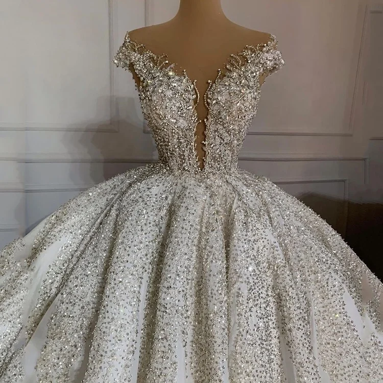 Mother Of The Bridal Wedding Dress Gown Hochzeitsklei Beading V-Neck Plus Size Diamond Bling Bling Bridal Gown Wedding Dresses