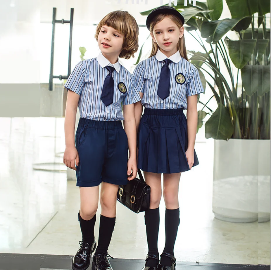 Summer New Short Sleeve School Uniforms 2020 Popular Customized for Children High Quality Short Sleeve Shirt Set Custom OEM ODM