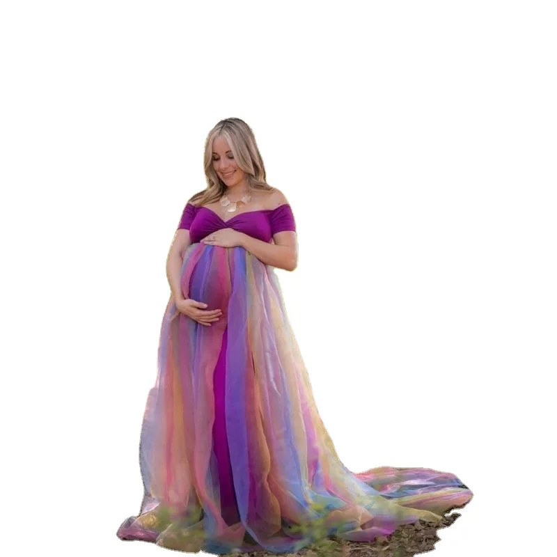 Радужное сетчатое длинное свадебное платье для беременных 2 XL