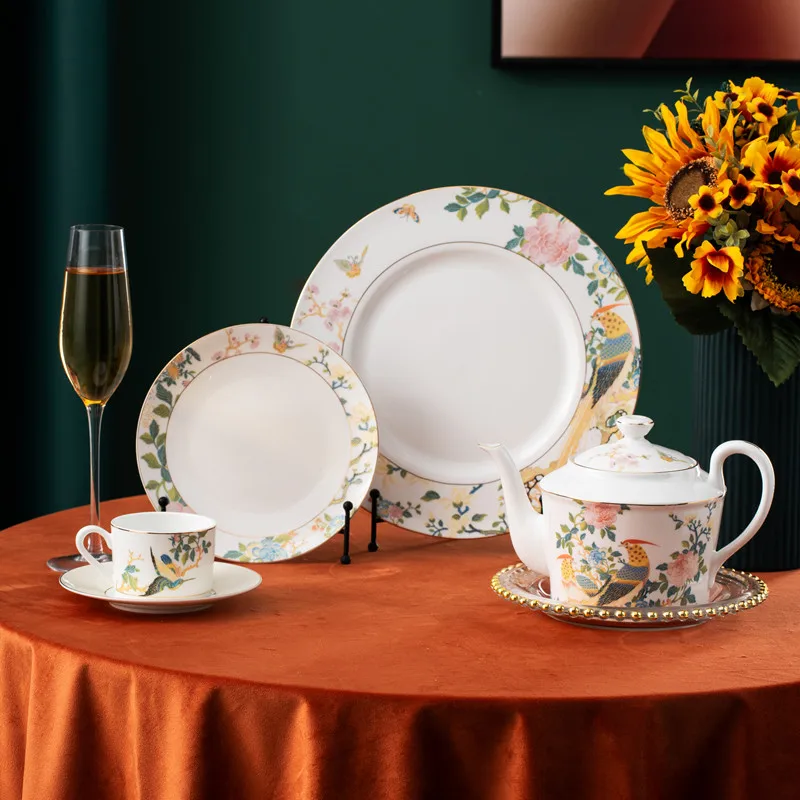 Rustic style elegant bone china dinner plates sets dinnerware ceramic dinnerware sets for hotel restaurant