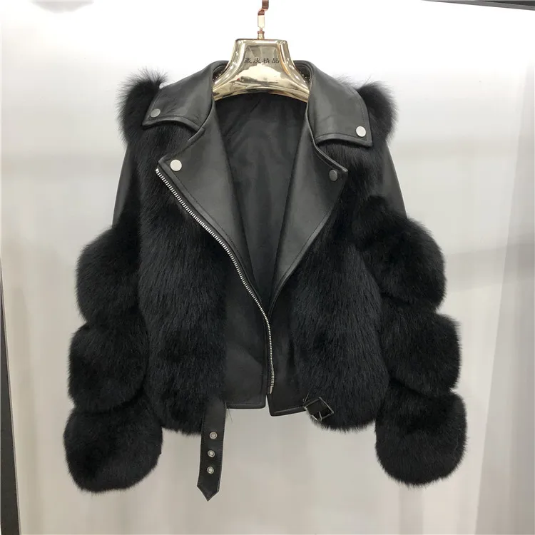  Sf0585 зимняя кожаная куртка с натуральным лисьим мехом женская короткая