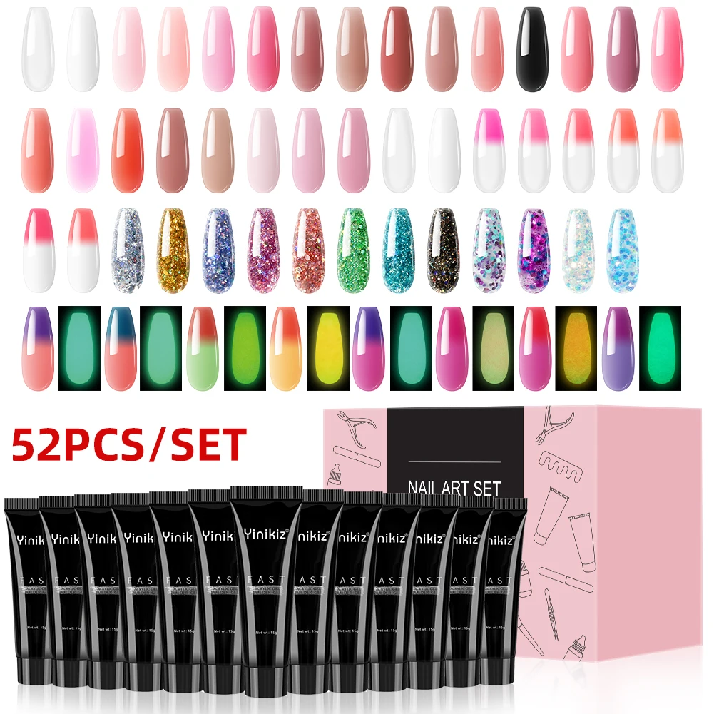 Wholesale poly nail gel UV gel 52 color 1 set with exquisite box poly kit direct delivery