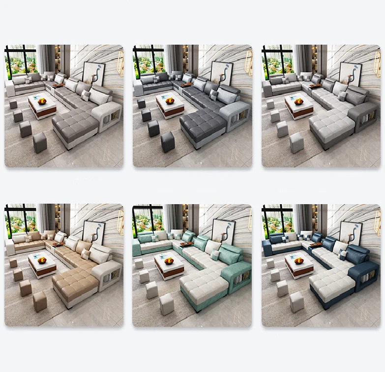 Simple modern fabric sofa set L-shaped wash-free sofa 7 seater large living room whole sofa set