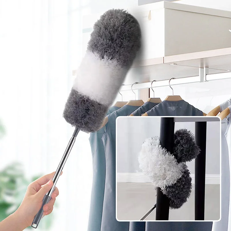 4pcs stainless steel pole elongated household Handle Detachable for Cleaning Ceiling Fans Feather Duster with Extension Pole