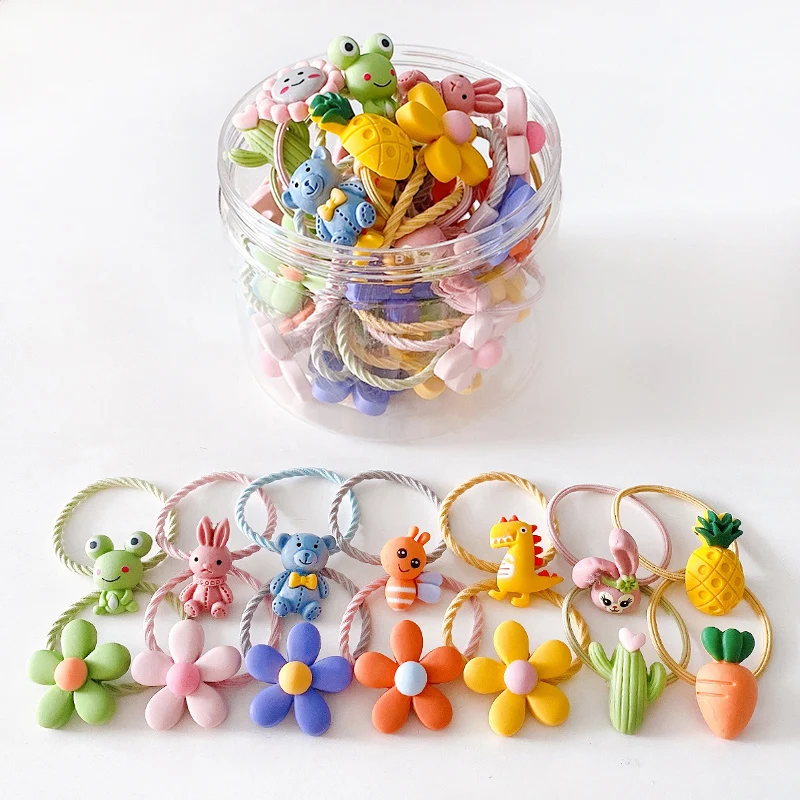 Hot sale Cartoon Ponytail Holders With Charms For Girls Toddlers Kids 20/30 PCS Plastic Ball Girl Hair Accessories set