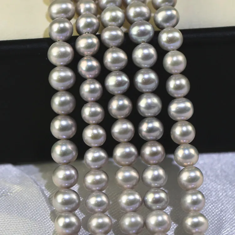 Wholesale freshwater pearls 5-6mm best grade silver color near round  cultured pearl necklace strand