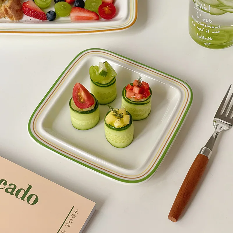 Solhui Ins retro ceramic square dishes home food sushi plates with lines