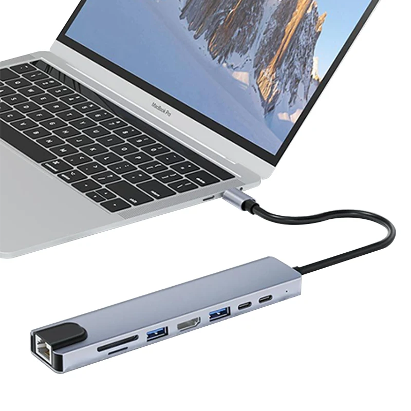 100W PD Charge 100Mbps Ethernet Interface 8-in-1 HDMI 4K HD Port USB 3.0 TF/SD Card Reader