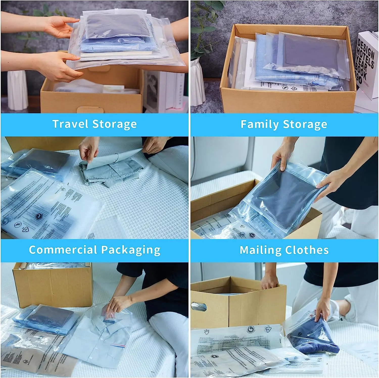 Suffocation Warning self seal clear poly bags with suffocation warning for packaging