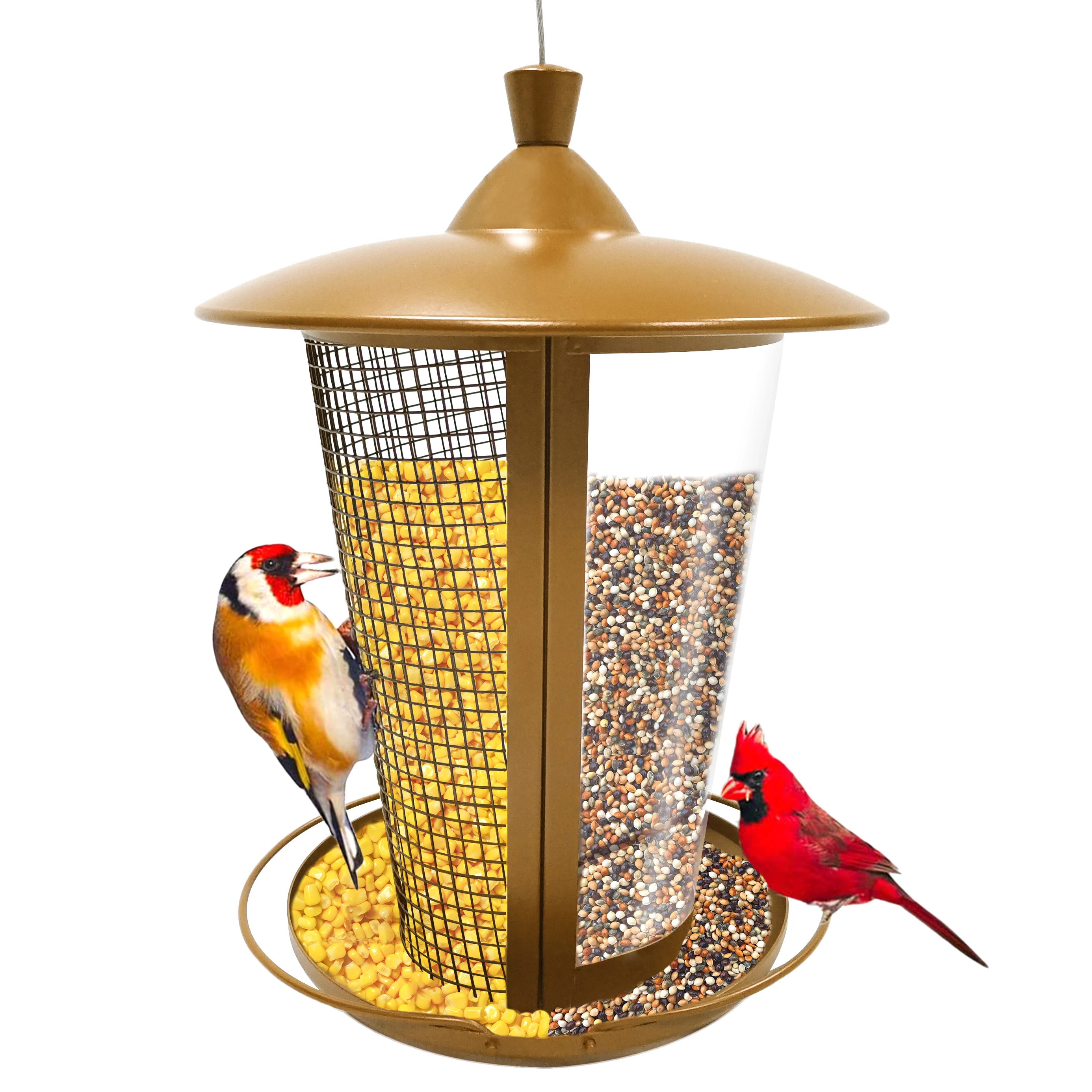 Outdoor Hanging Graden-yard bird feeder Brown Metal Mesh And PC Tube Wild