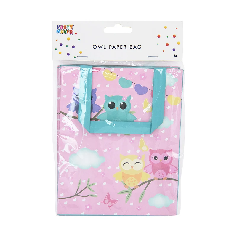 623031 8pcs Gift Paper Bag Owl Pink Girl Birthday Party Cartoon Small Tote bag Package Pack Eco-friendly