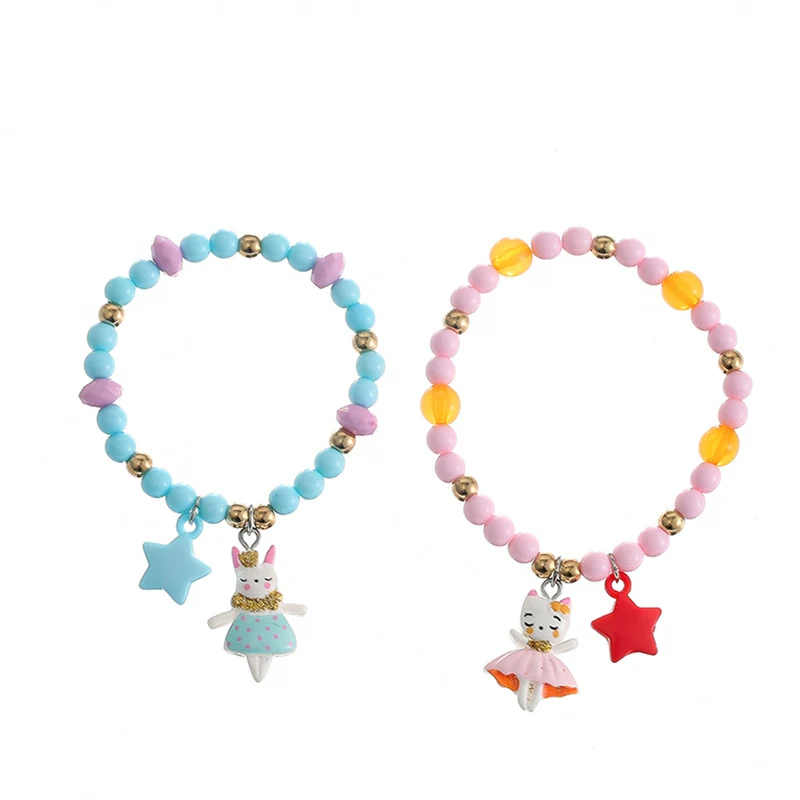 
Cross-border hot sale cute and exquisite little girl resin pendant acrylic bead bracelet two-piece set 