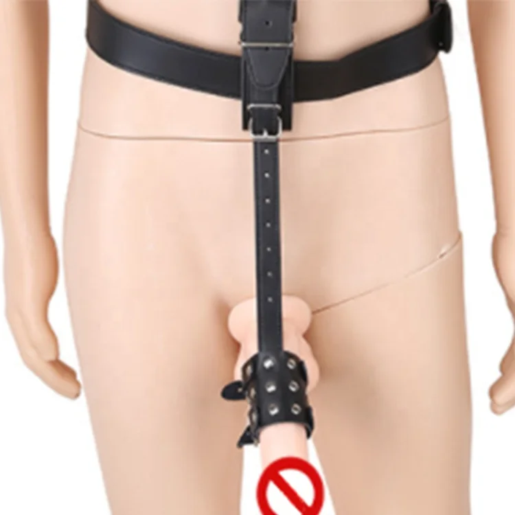 High Quality Leather Bound Black Belt Bondage Garment Male Penis Ring Restraint Slave Game Tools