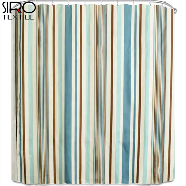 Popular 100% polyester stripe waterproof mildew proof shower curtain for hotel and home