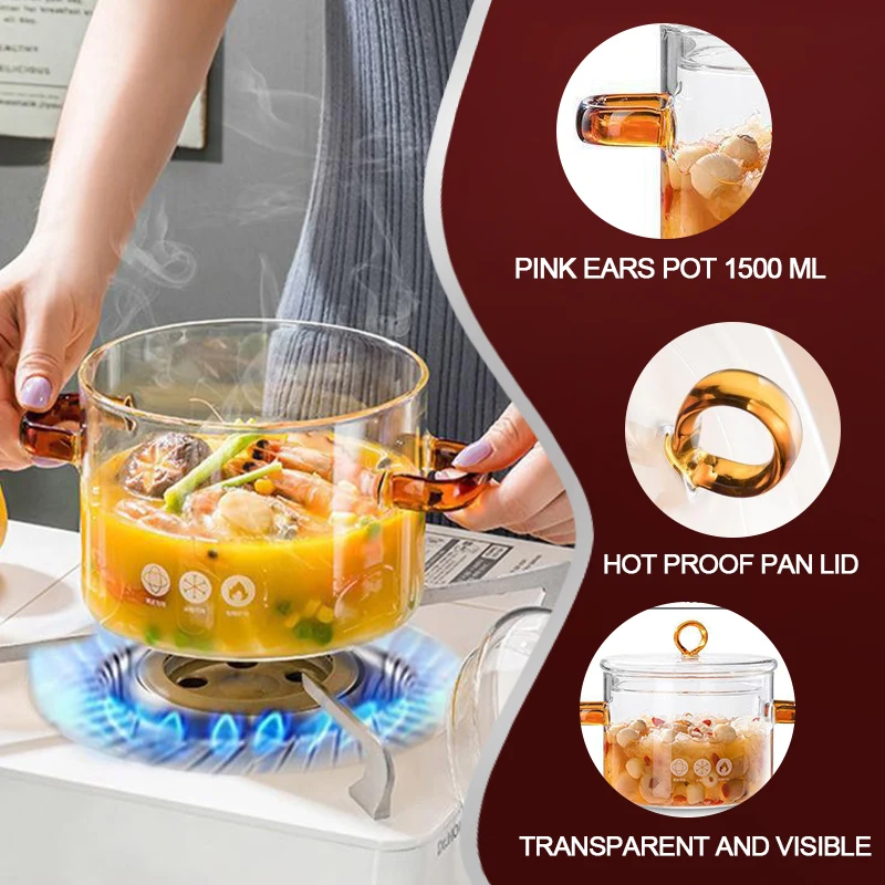 Household clear high borosilicate glass stewing stock Pot high temperature resistant glass stock pot