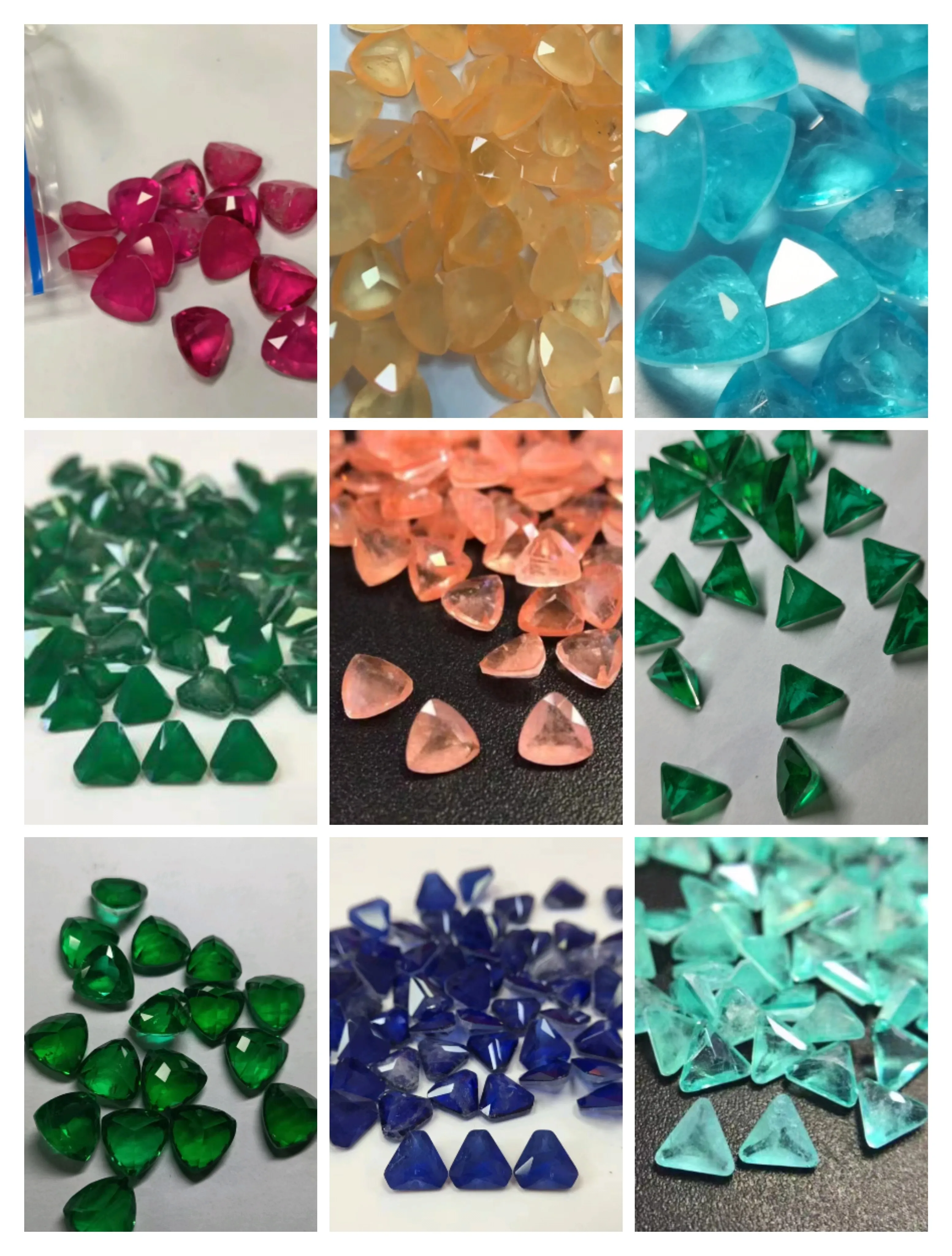 Triangle shape Fusion stone Paraiba/Created Red Ruby/Fanta/Emerald etc Tourmaline synthetic fusion stone For jewelry making set