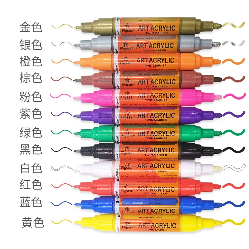 0.7mm 3mm  Double NIB-12/15/18/24/28 colours water based odourless 0.7mm acrylic graffiti paint marker pens for art