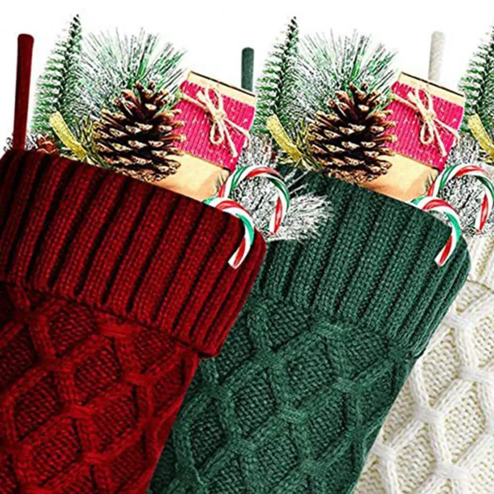 Soft Knitted Grey Red White Christmas Socks Gift Promotional OEM Logo Knitting With Faux Fur Cuff Christmas Stockings