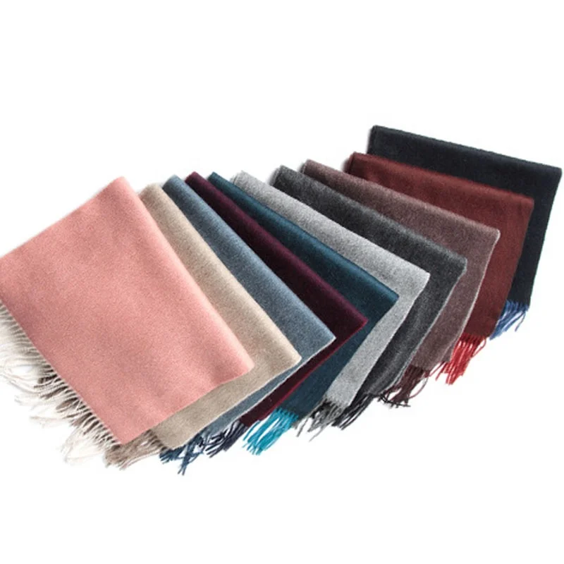 New Year 2020 inner mongolia Wholesale cashmere fringed long shawl wool double sided cashmere scarf for women
