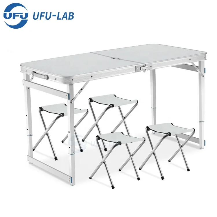UFU Outdoor Folding Chairs And Table Set With High Density Fireproof Board And Aluminum Alloy Double Pole Support