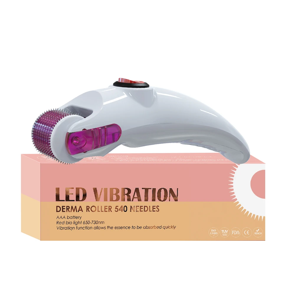Red LED Light Therapy Photon Vibration Derma Roller 540 600 Microneedling DermaRoller For Hair Growth And Skin Rejuvenation