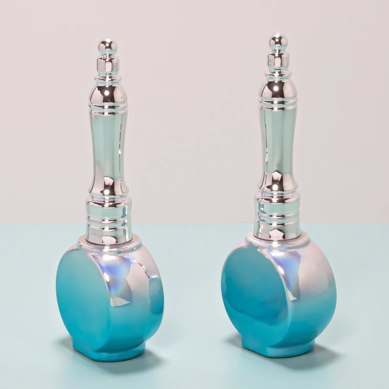 Custom Made Electroplating 10ml Blue Empty Glass Cosmetic Nail Polish Bottle with Soft Brush