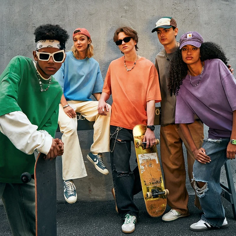 INFLATION 250G Purple Street Acid Washed Vintage T shirts Oversized Tshirt Men