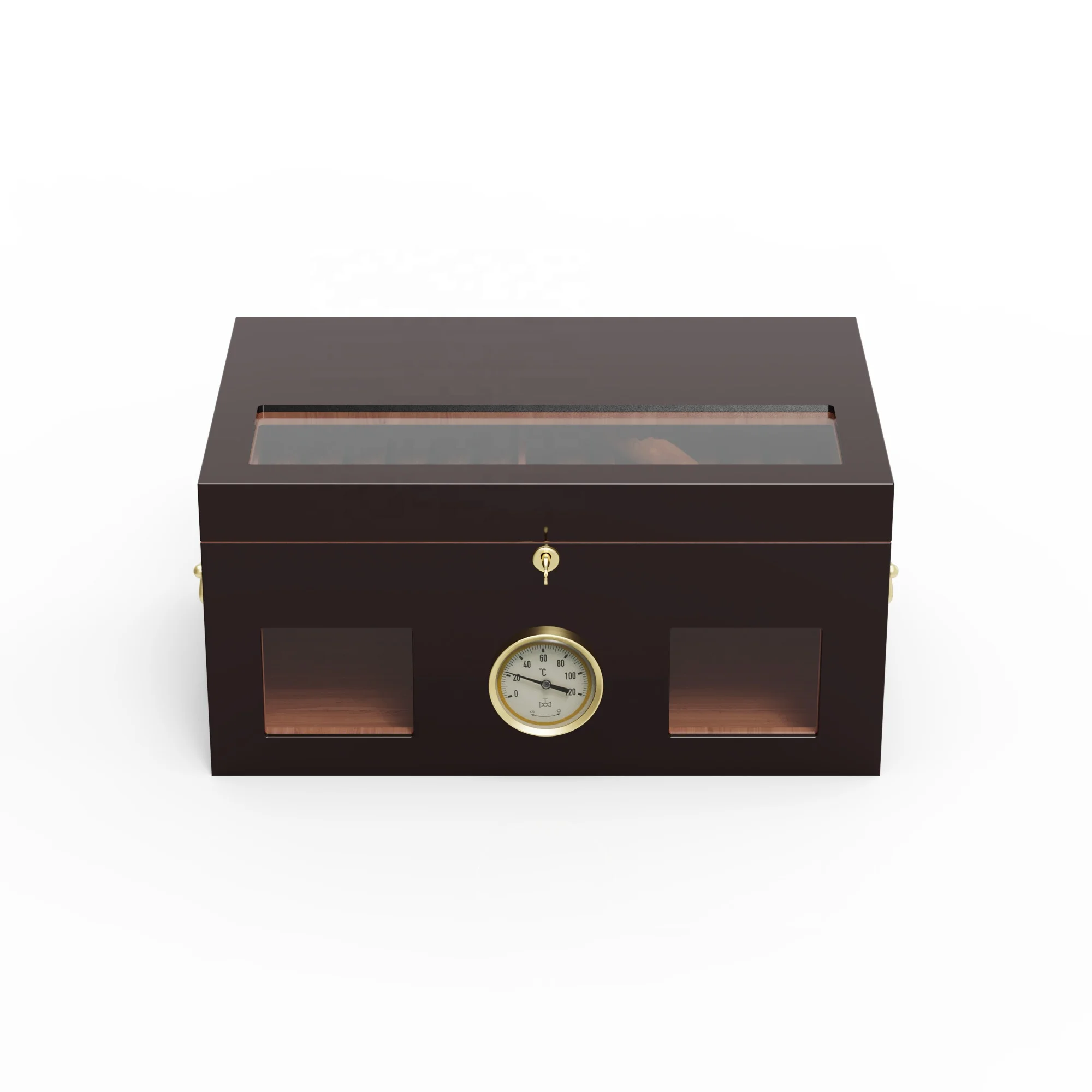Custom Handcrafted Cedar Wood Cigar Case Wooden Box Cigars Humidor with Front Digital Hygrometer, Humidifier Gel