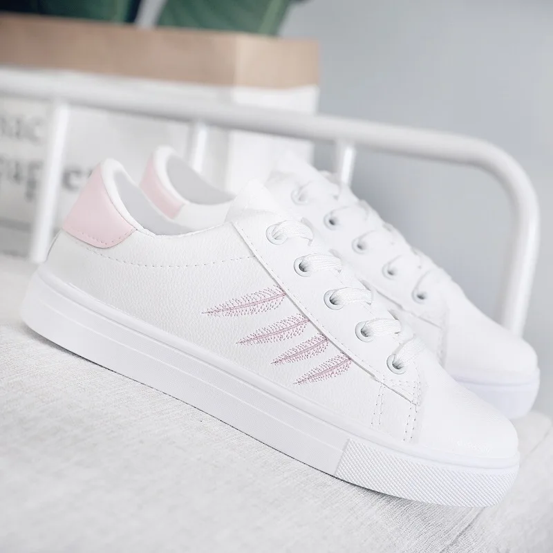 Fashion casual girls sneakers pu white flat women shoes wholesale