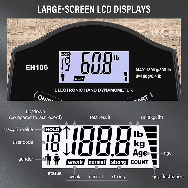 MKAS New Arrival 396Lbs/180Kg Digital Hand Grip Strength Tester With LCD Screen For Forearm Training Finger Power Weightlifting
