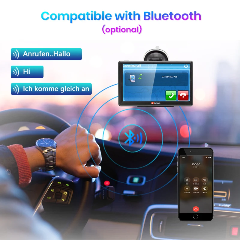 Junsun 7 Inch Car GPS Navigation Touch Screen 256M+8G FM Voice Prompts Europe Map Free Update Truck GPS Navigators 2024