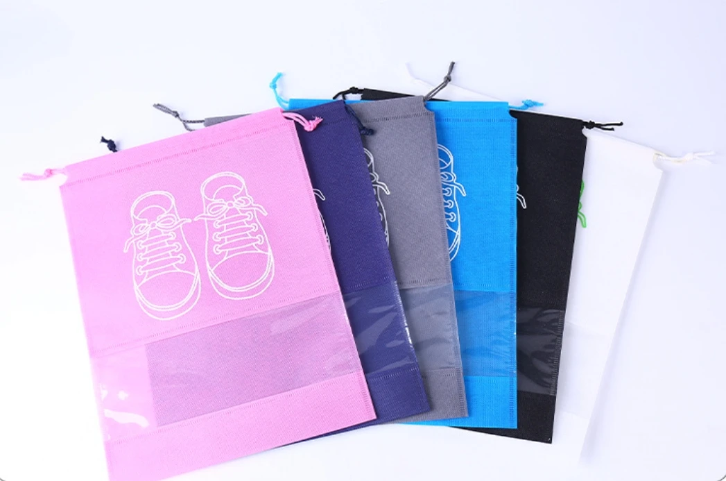 Low Moq Custom Logo Printed Non-woven Draw String Promotion Durable Polypropylene Non Woven Drawstring Shoe Pouch Dust Bag