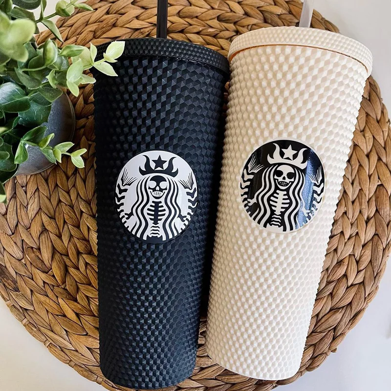 2023 NEW Hot DIY 16oz 24oz Cold Coffee Mug Double Wall Plastic Iridescent Matte Studded Cups Tumbler with Straw Lid