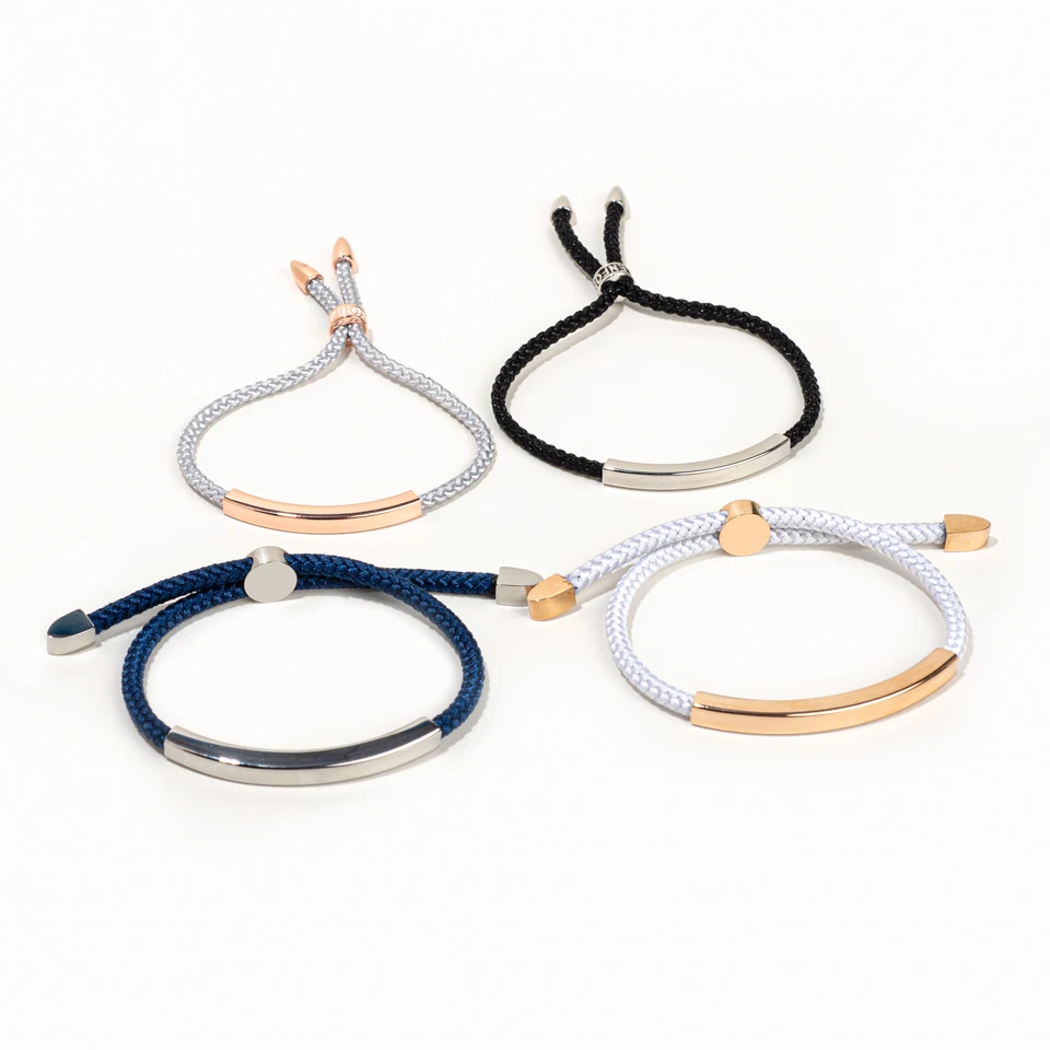 Custom Jewelry Engravable Bar Statement Bracelets 18k Gold Plated Adjustable Braided Colorful Cord Rope Bracelet for Men Women