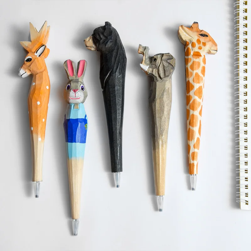 Animal Wood cartoon 3d novelty Hand Carving Eco friendly Promotional Advertising Custom ball point ball-point pen