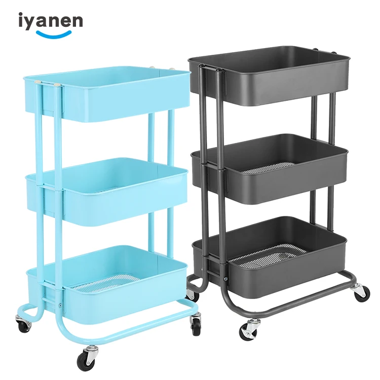 IYANEN 3 Tiers Metal Mesh Basket Utility Cart Home Kitchen Mobile Rolling Storage Trolley