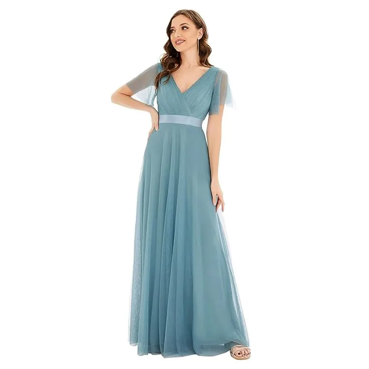 Beautiful Mesh Korean Slimming Bridesmaid Wedding Guest Dresses Ladies Women Elegant Dress