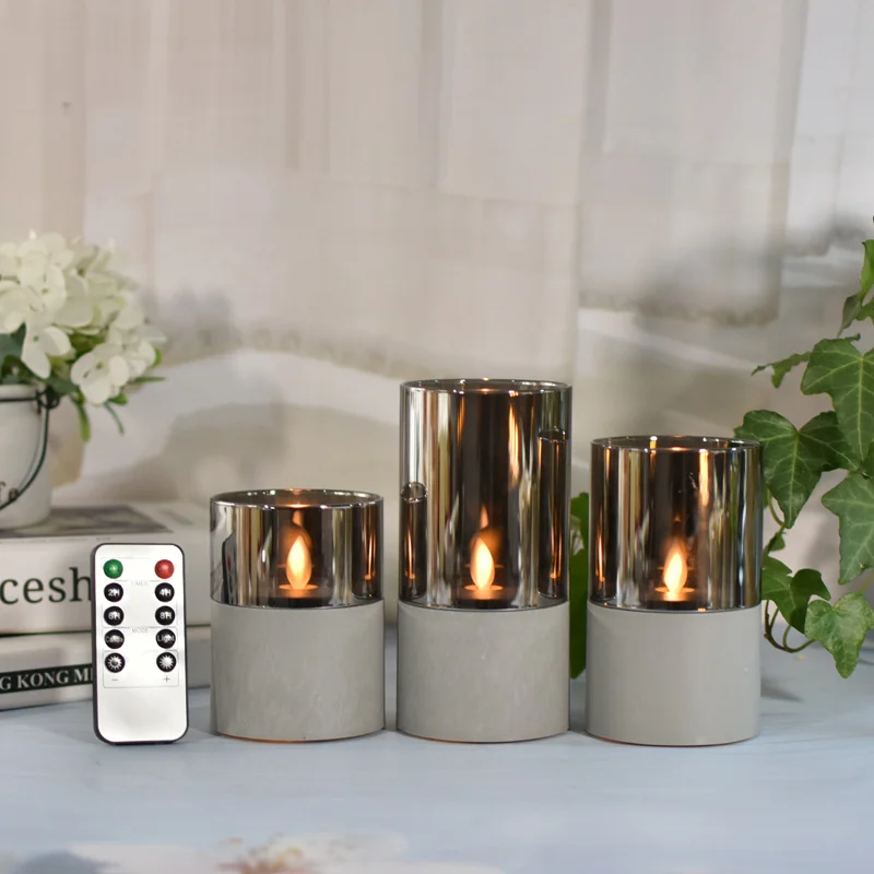 3 pcs/set Factory Direct LED Wax Candles Pillar Style in Faux Cement Shell Battery Operated for Elegant Home Accents