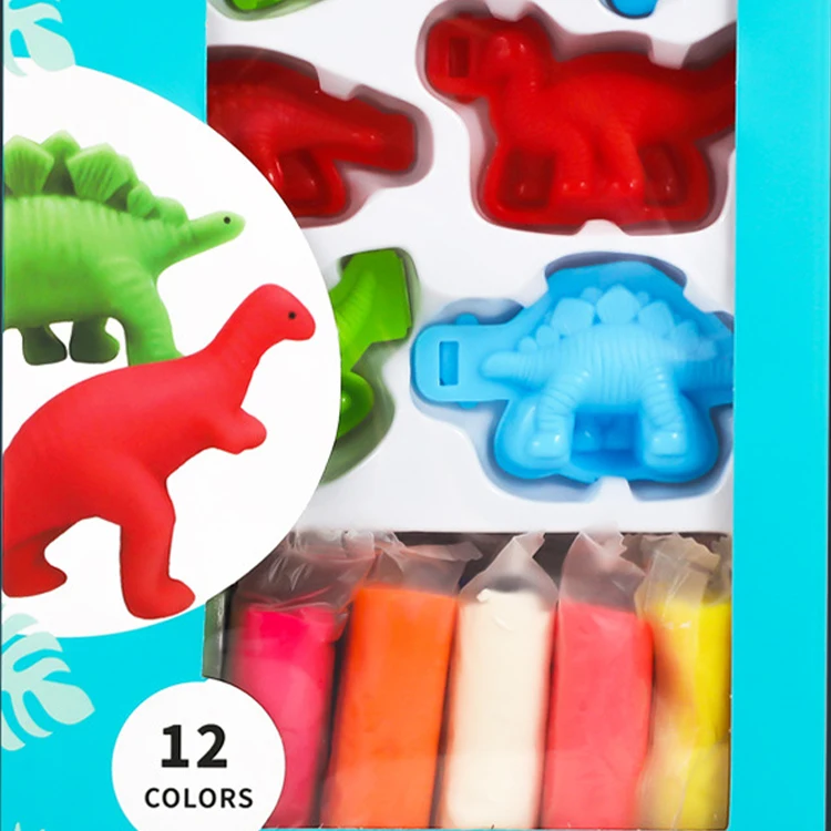 12 Colors Colorful Educational Manual Ability Parent-child Plasticine Dinosaur Set