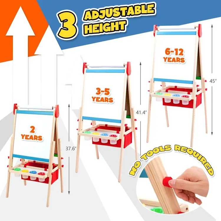 Tiktok Hot Accessories Adjustable Double-Sided Board Wooden Kids Easel Drawing Board With Magnetic Chalkboard