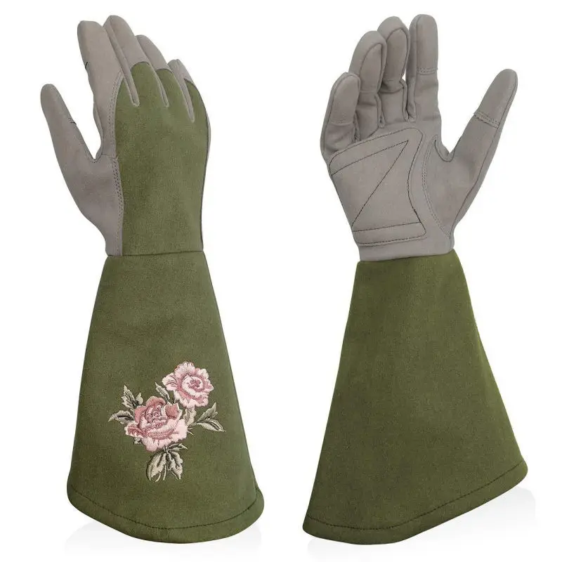 Good Price Prevent Spike Embroidery Flower Synthetic Leather Palm Gauntlet Synthetic Garden Glove
