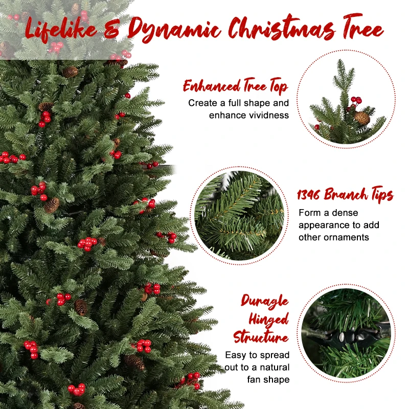 Wholesale Hot Selling Giant Christmas Tree With Pine Cones & Red Fruit Family Christmas Party Decor Christmas Tree