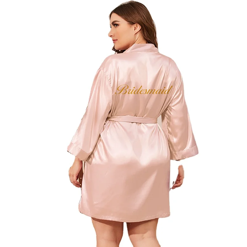 Оптовая продажа с фабрики свадебные халаты подружки невесты атласные шелковые светло-розовые больших размеров длинными рукавами и вышивкой для