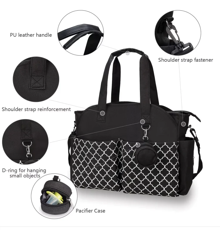 Customize Fabric Mommy Travel Tote Nappy Bag Waterproof Baby Diaper Bags For With Shoulder Strap